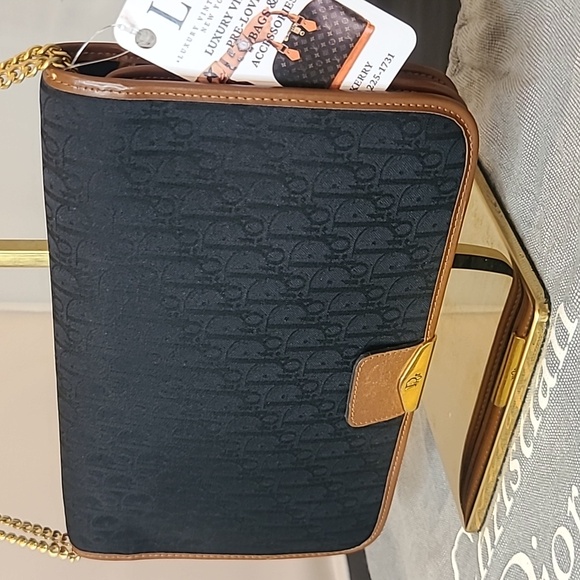DIOR VINTAGE 1980S DIORISSIMO BLK CANVAS/LEATHER CHAIN FLAP CLUTCH/SHOULDER BAG - Picture 5 of 17